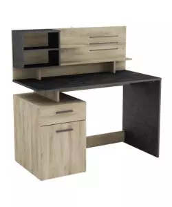 SCRIVANIA CON SOPRALZO BICOLORE QUERCIA E CEMENTO, 123X60X121 CM