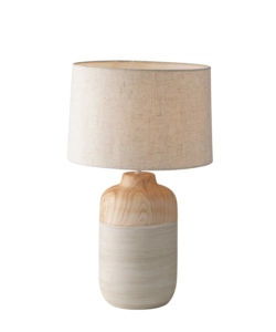 LAMPADA "WOODY" IN CERAMICA E TESSUTO EFFETTO LEGNO, H 49 CM