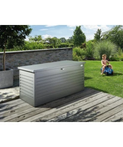 BAULE DA ESTERNO IMPERMEABILE BIOHORT "FREIZEITBOX 200" IN ACCIAIO ZINCATO GRIGIO QUARZO METALLIZZATO 1050 LT 201X79X83 CM