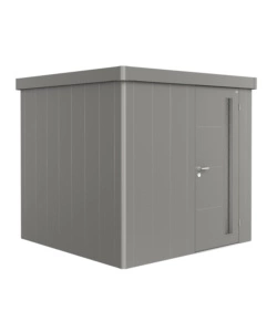 CASETTA DA GIARDINO BIOHORT "NEO 1A" IN ACCIAIO ZINCATO COLORE GRIGIO QUARZO METALLIZZATO CON PORTA BATTENTE SEMPLICE 180X180X222 CM - COD. 87003