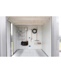 CASETTA DA GIARDINO BIOHORT "NEO 2A" IN ACCIAIO ZINCATO COLORE ARGENTO METALLIZZATO CON PORTA BATTENTE SEMPLICE 180X236X222 CM - COD. 81006