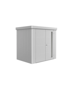 CASETTA DA GIARDINO BIOHORT "NEO 1B" IN ACCIAIO ZINCATO COLORE ARGENTO METALLIZZATO CON PORTA BATTENTE DOPPIO 236X180X222 CM - COD. 81060