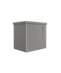 CASETTA DA GIARDINO BIOHORT "NEO 1B" IN ACCIAIO ZINCATO COLORE GRIGIO QUARZO METALLIZZATO CON PORTA BATTENTE SEMPLICE 236X180X222 CM - COD. 87029