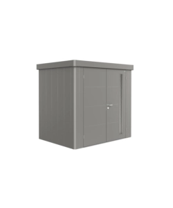 CASETTA DA GIARDINO BIOHORT "NEO 1B" IN ACCIAIO ZINCATO COLORE GRIGIO QUARZO METALLIZZATO CON PORTA BATTENTE DOPPIO 236X180X222 CM - COD. 87060