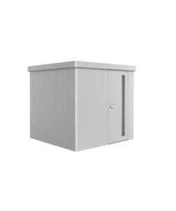 CASETTA DA GIARDINO BIOHORT "NEO 2B" IN ACCIAIO ZINCATO COLORE ARGENTO METALLIZZATO CON PORTA BATTENTE SEMPLICE 236X236X222 CM - COD. 81034