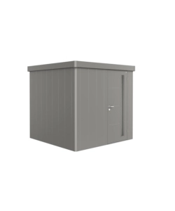 CASETTA DA GIARDINO BIOHORT "NEO 2B" IN ACCIAIO ZINCATO COLORE GRIGIO QUARZO METALLIZZATO CON PORTA BATTENTE SEMPLICE 236X236X222 CM - COD. 87034