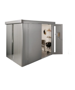 CASETTA DA GIARDINO BIOHORT "NEO 2B" IN ACCIAIO ZINCATO COLORE GRIGIO QUARZO METALLIZZATO CON PORTA BATTENTE DOPPIO 236X236X222 CM - COD. 87063