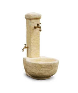 FONTANA VEDOVELLA ANTICATA "CANDELO" COLORE NOCCIOLA CON DOPPIO RUBINETTO -  49X55X104 CM
