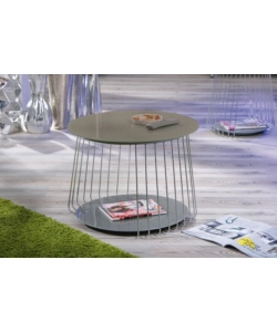 TAVOLINO IN METALLO E VETRO TEMPERATO, Ø 70 CM