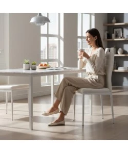 SEDIA DA PRANZO "LANZAROTE" IN ECOPELLE BIANCO 42X49X97 CM