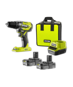 KIT VALIGETTA TRAPANO AVVITATORE A PERCUSSIONE A BATTERIA RYOBI "R18PD5-220S" 2 BATTERIE 18V 2AH E CARICABATTERIE