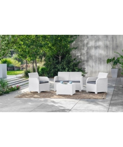 SET DA GIARDINO "ROSALIE LOUNGE" CON DUE POLTRONE, DIVANO 2 POSTI E TAVOLINO COLORE BIANCO - KETER