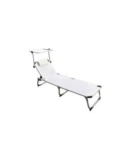 LETTINO PRENDISOLE PIEGHEVOLE, SCHIENALE E PARASOLE REGOLABILI E CUSCINO ESSENZA "MYKONOS" IN ALLUMINIO E TEXTILENE BIANCO 187X57X30 CM