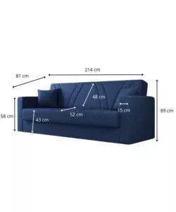 DIVANO LETTO "IBIZA" 3 POSTI TESSUTO BLUE JEANS, 214X81X89 CM