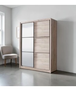 ARMADIO 2 ANTE SCORREVOLI "MADRID" CON SPECCHIO EFFETTO QUERCIA 212X61X215 CM