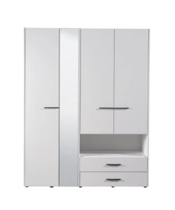 ARMADIO 4 ANTE BATTENTI "LISBONA" CON SPECCHIO E 2 CASSETTI BIANCO 161X55X205 CM