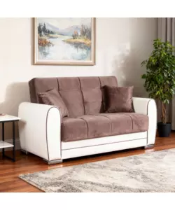 DIVANO LETTO "APOLLO" 2 POSTI IN ECOPELLE GRIGIO E BIANCO, 163X84X91 CM