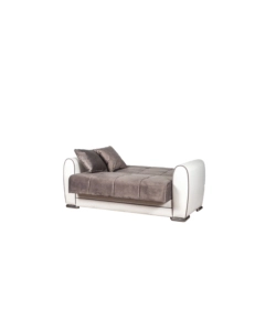 DIVANO LETTO "APOLLO" 2 POSTI IN ECOPELLE GRIGIO E BIANCO, 163X84X91 CM