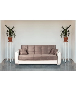 DIVANO LETTO "APOLLO" 3 POSTI IN ECOPELLE GRIGIO E BIANCO, 220X84X91 CM