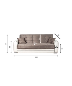 DIVANO LETTO "APOLLO" 3 POSTI IN ECOPELLE GRIGIO E BIANCO, 220X84X91 CM