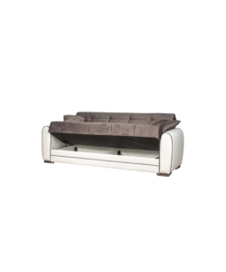 DIVANO LETTO "APOLLO" 3 POSTI IN ECOPELLE GRIGIO E BIANCO, 220X84X91 CM