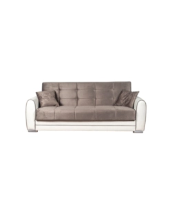 DIVANO LETTO "APOLLO" 3 POSTI IN ECOPELLE GRIGIO E BIANCO, 220X84X91 CM