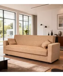 DIVANO LETTO "NORA" 3 POSTI TESSUTO BEIGE, 212X80X87 CM
