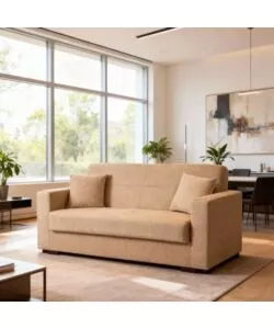 DIVANO LETTO "NORA" 2 POSTI IN TESSUTO BEIGE, 155X80X87 CM