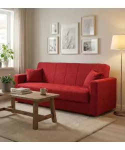 DIVANO LETTO "NORA" 3 POSTI IN TESSUTO ROSSO, 212X80X87 CM