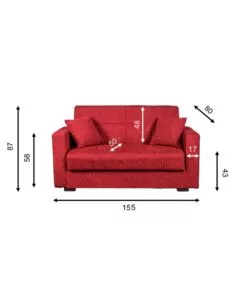 DIVANO LETTO "NORA" 2 POSTI IN TESSUTO ROSSO, 155X80X87 CM