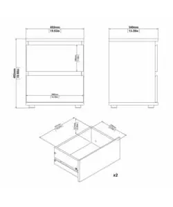 COMODINO 2 CASSETTI "NOVA" BIANCO 40,2X34X48,2 CM