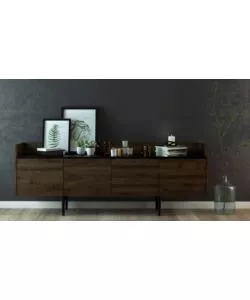 MOBILE CONTENITORE 3 ANTE E 2 CASSETTI LEGNO SCURO, 195X73X40 CM