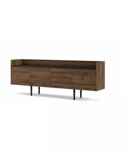 MOBILE CONTENITORE 3 ANTE E 2 CASSETTI LEGNO SCURO, 195X73X40 CM