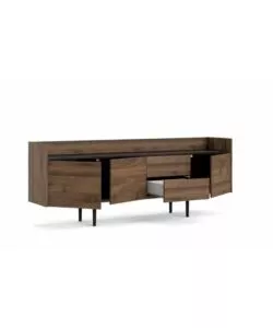 MOBILE CONTENITORE 3 ANTE E 2 CASSETTI LEGNO SCURO, 195X73X40 CM