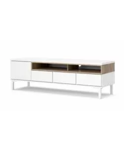 MOBILE TV BIANCO E LEGNO CON 1 ANTA E 3 CASSETTI, 156X48X48 CM