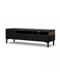 MOBILE TV NERO E LEGNO CON 1 ANTA E 3 CASSETTI, 156X48X48 CM