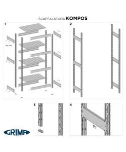 SCAFFALE IN METALLO "KOMPOS" RACK PESANTE CON 3 PIANI A PIANETTI, 166x60x200 CM PORTATA 1200 KG - GRIMA