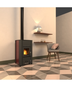STUFA A LEGNA VENTILATA VULCANIA "V-STEEL" BORDEAUX 6,7 KW