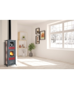 STUFA A LEGNA CON FORNO VULCANIA "RINA" BORDEAUX 6,1 KW