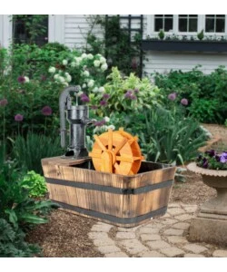 FONTANA DA ESTERNO A CASCATA CON MULINO IN LEGNO E RICIRCOLO ACQUA 60X40X64H CM