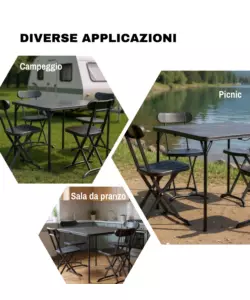 SET DA CAMPEGGIO PIEGHEVOLE EUROGARDEN IN POLIETILENE NERO 4 SEDUTE E TAVOLO