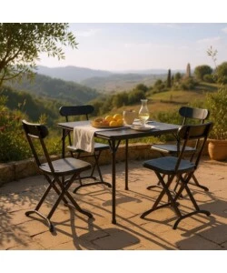 SET DA CAMPEGGIO PIEGHEVOLE EUROGARDEN IN POLIETILENE NERO 4 SEDUTE E TAVOLO