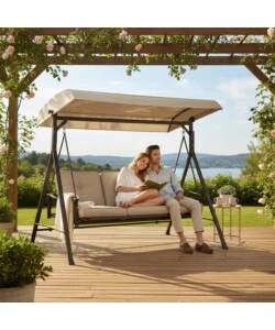 DONDOLO DA GIARDINO 3 POSTI EUROGARDEN IN ACCIAIO E TEXTILENE BEIGE 210X112X180 CM
