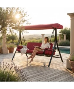 DONDOLO DA GIARDINO 3 POSTI EUROGARDEN "RED PASSION" IN ACCIAIO E POLIESTERE BURGUNDY 240X130X182 CM