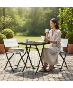 SET DA GIARDINO PIEGHEVOLE EUROGARDEN "BISTRO" BIANCO 2 SEDUTE E TAVOLINO