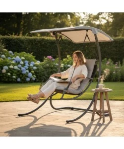 DONDOLO DA ESTERNO SINGOLO EUROGARDEN "PANORAMA" IN ACCIAIO CON TETTUCCIO GRIGIO 133x140x167 CM