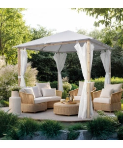 GAZEBO DA ESTERNO CON TENDE LATERALE EUROGARDEN "TRENTO" IN ALLUMINIO EFFETTO LEGNO 3X3 M