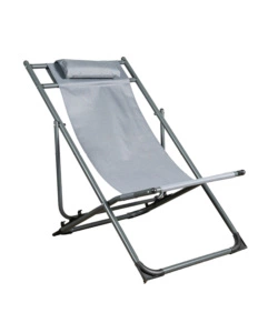 SDRAIO DA ESTERNO EUROGARDEN "RELAX" IN ACCIAIO E TESSUTO GRIGIO CON CUSCINO E REGOLABILE 3 POSIZIONI 91X51X31/70 CM