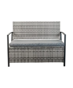 PANCHINA DA ESTERNO EUROGARDEN "MAIA" IN METALLO E PE RATTAN CON CONTENITORE E CUSCINO GRIGIO, 118X58X87 CM