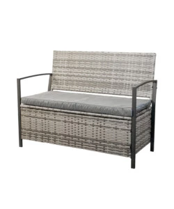 PANCHINA DA ESTERNO EUROGARDEN "MAIA" IN METALLO E PE RATTAN CON CONTENITORE E CUSCINO GRIGIO, 118X58X87 CM